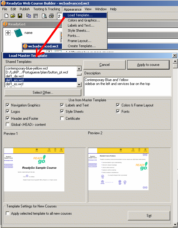Load Master Template Dialog 