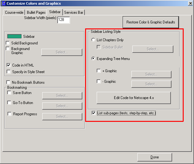Area for enabling tree menu on the sidebar 