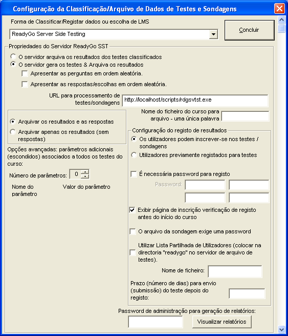 Configuração da Clssificação/Arquivo de dados de Testes & Sondagens 